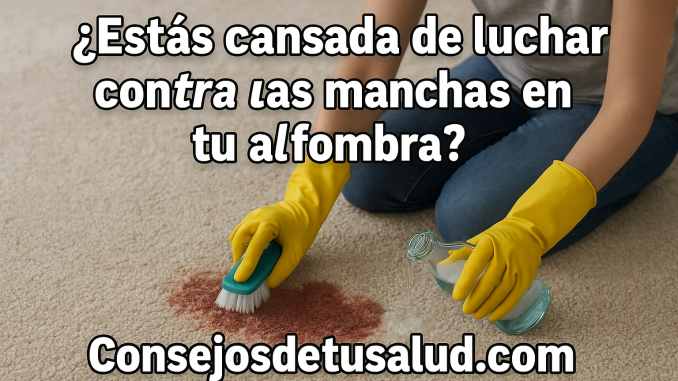 alfombra Imagen del cuerpo de una mujer joven sentada en el piso y limpiando la alfombra de la casa. ella tiene unos guantes amarrillos puestos