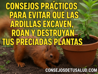 imagen de una ardilla haciendo un hoyo en la tierra, al lado de un tarro para enterrar algo que tiene en la boca.