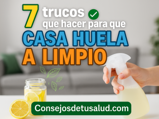 una imagen de las manos de una persona con un atomizador de limpieza y un limon sobre una mesa. Hay un sofa gris detras de la mesa donde la persona esta spraying lo que contienen el atomizador.