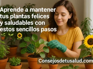 Imagen de una mujer joven cuidando sus plantas dentro del hogar