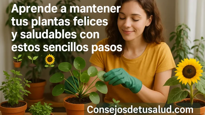 plantas Imagen de una mujer joven cuidando sus plantas dentro del hogar