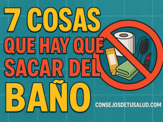 imagen con un papel de baño, medicamento, lapiz labial, cepillo del cabello, y toalla. esas imagenes estan dentro de un circulo con una raya atravesada, significando que no deben de estar en el baño.