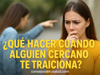 imagen de una joven adulta preocupada y con la mano derecha sobre sus labios, y la mirada hacia abajo. Detras, hay un reflejo de una joven adulta señalando hacia la izquierda, con el dedo mayor de su mano izquierda.