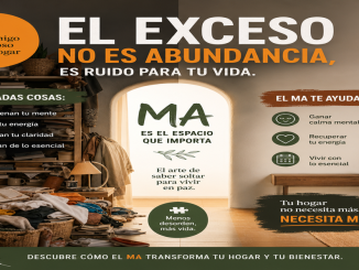 Infografía sobre cómo el exceso de cosas afecta la energía del hogar y cómo aplicar el concepto japonés Ma para recuperar equilibrio