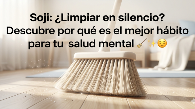 escoba japonesa tradicional y paño de lino representando el ritual Soji de limpieza consciente.