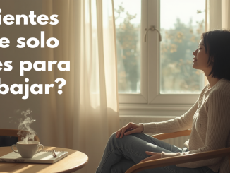 Persona relajada frente a ventana con luz natural y texto "¿Sientes que solo vives para trabajar?". Imagen sobre propósito de vida e Ikigai.