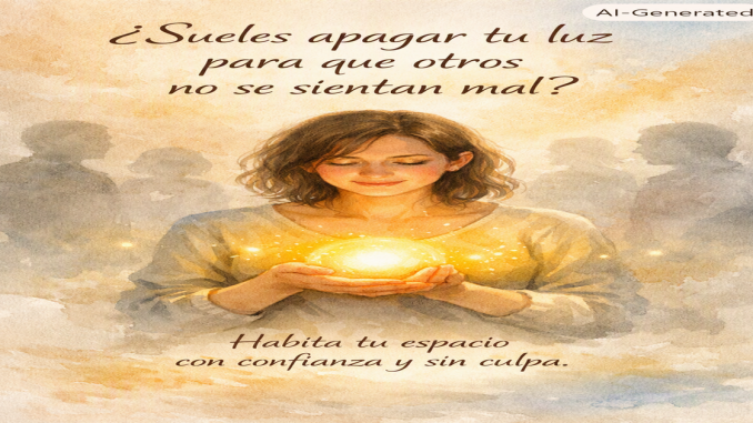 Ilustración de una persona sosteniendo una esfera de luz mientras figuras difusas la rodean en un ambiente cálido y sereno
